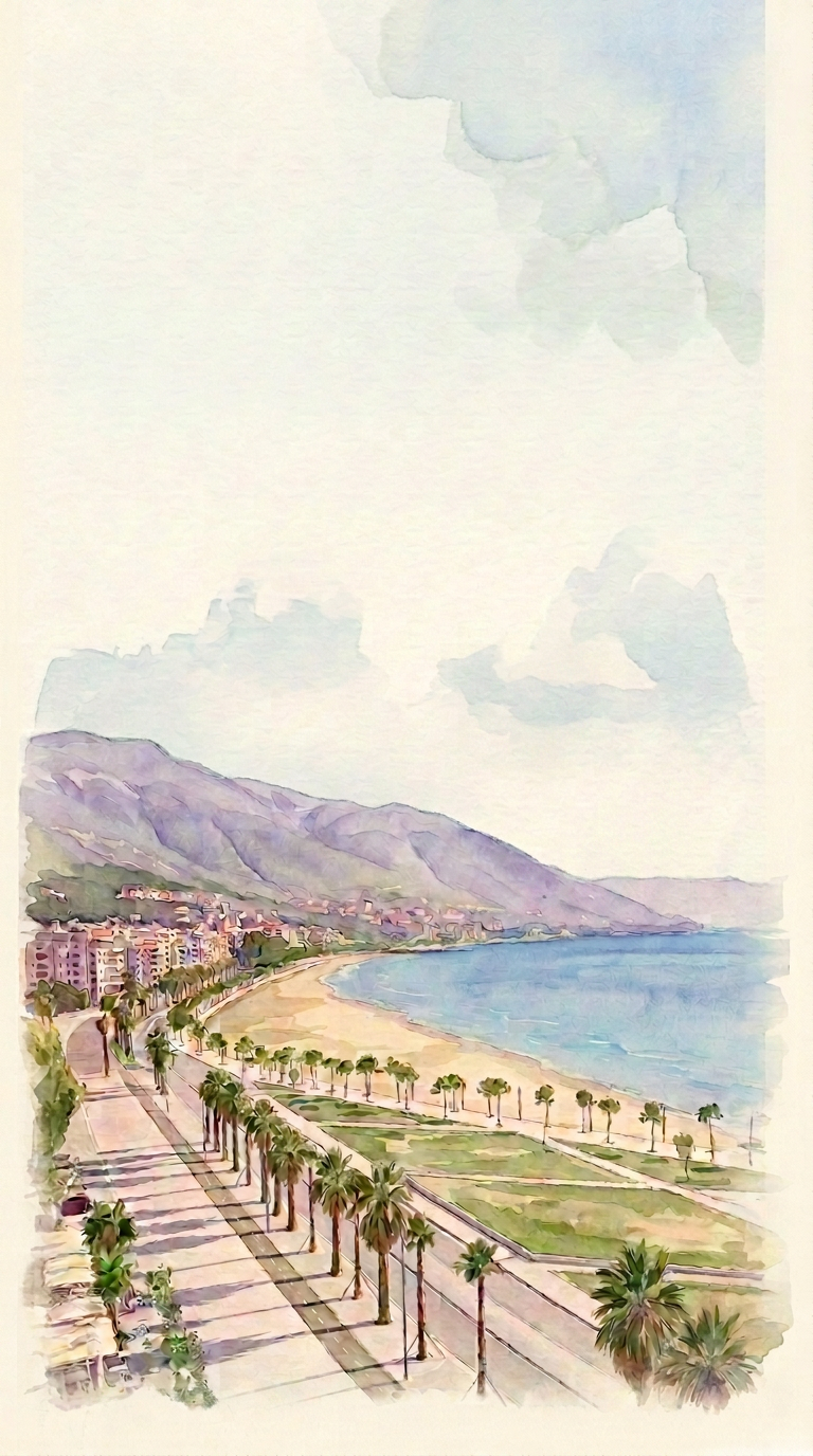 Watercolor illustration of the Vlorë bay