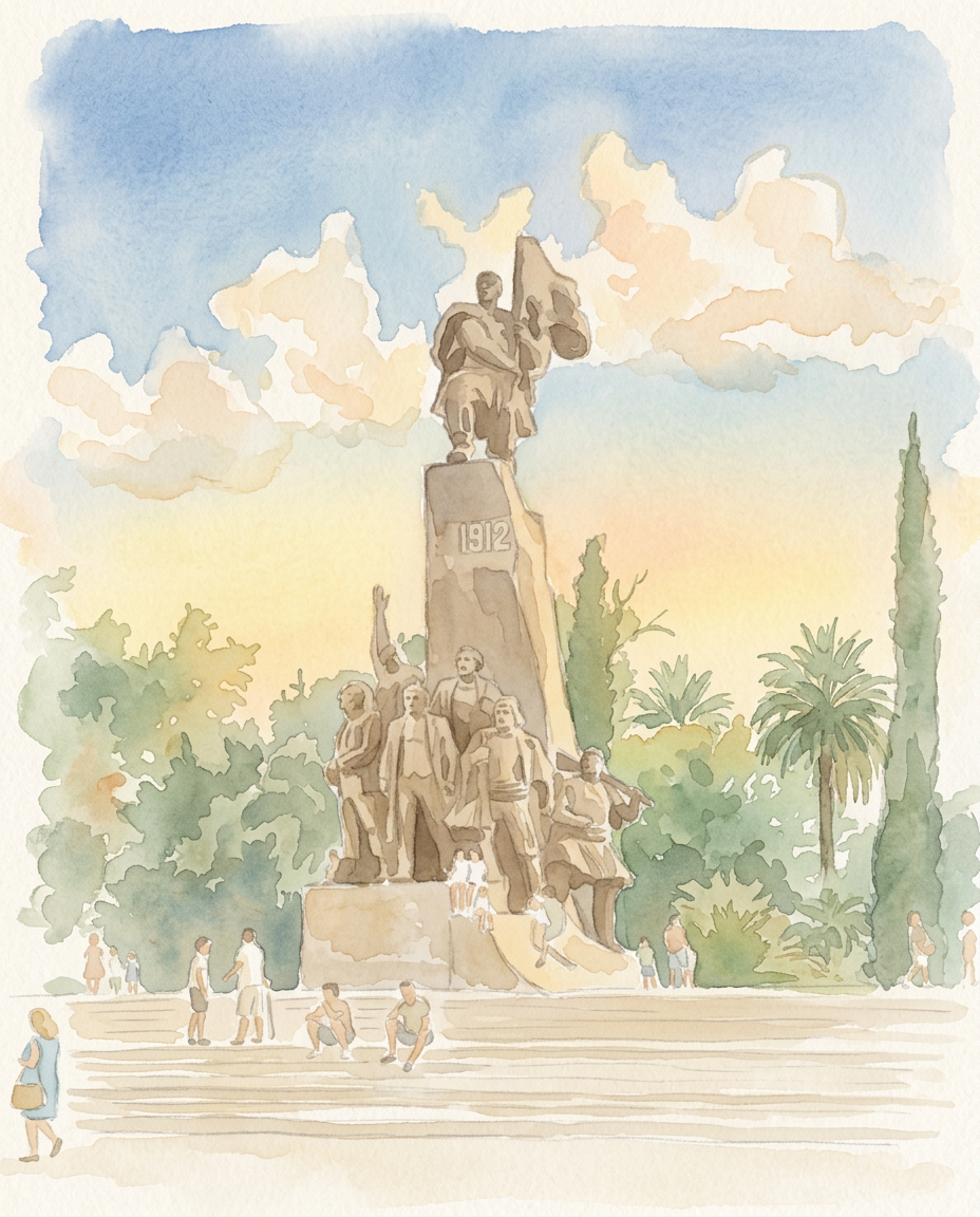 Watercolor illustration of the Vlorë Independence Monument